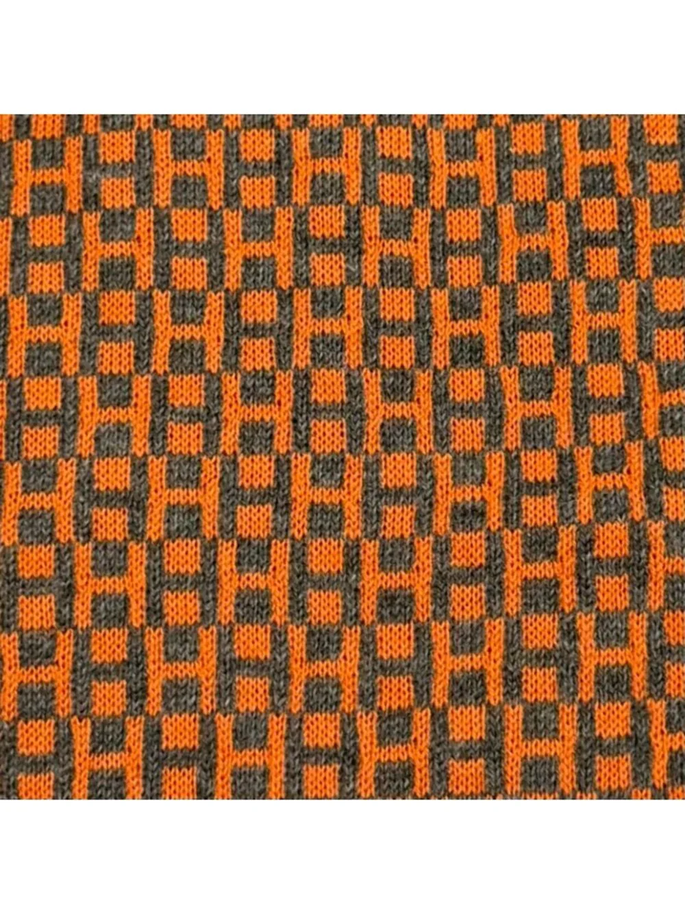 Hermes Cashmere Silk Blend Logo All Over Pattern Shawl Scarf Navy Orange